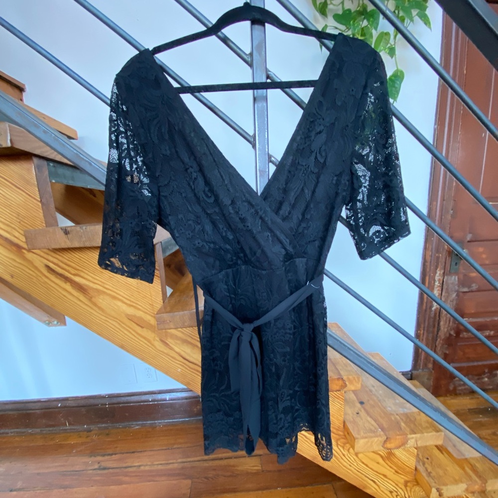 Black, lace, deep v-neck romper